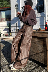 High Waist Vintage Slim Floor Length Wide Leg Straight Pants