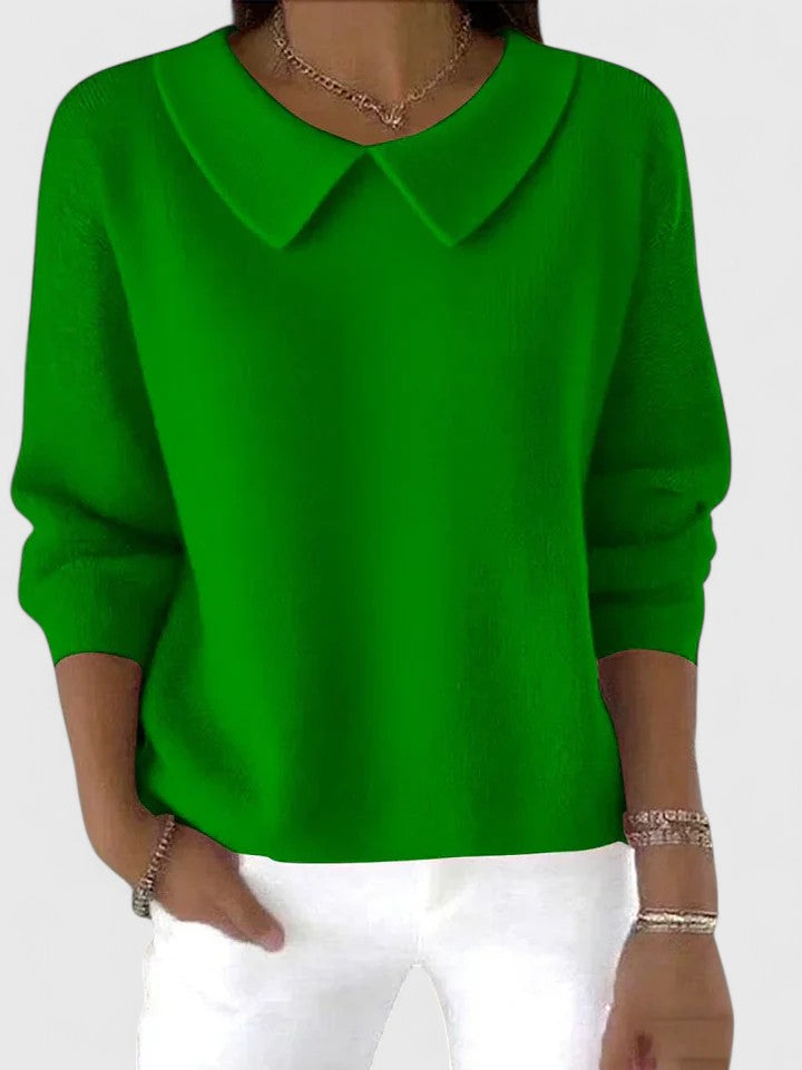 Collared Long Sleeve Drop Shoulder Knit Sweater