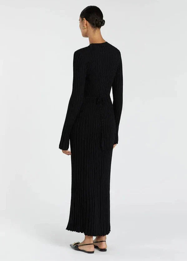 Pleated Parisian Ribbed Midi Dress