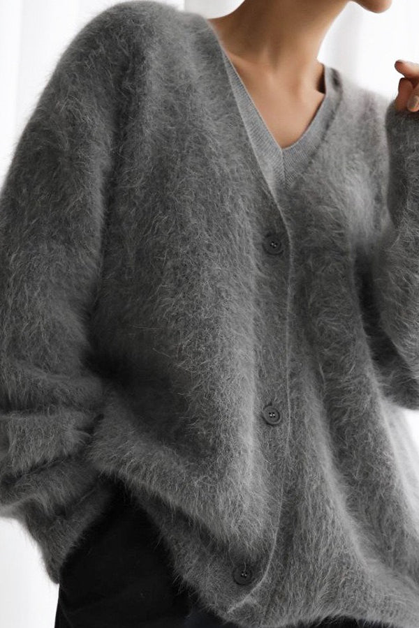 V Neck Mohair Blend Cardigan