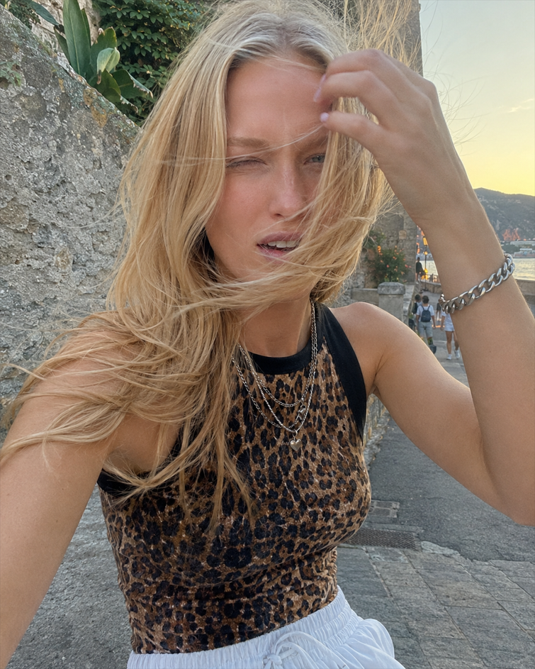Leopard Sequin Crop Tank Top