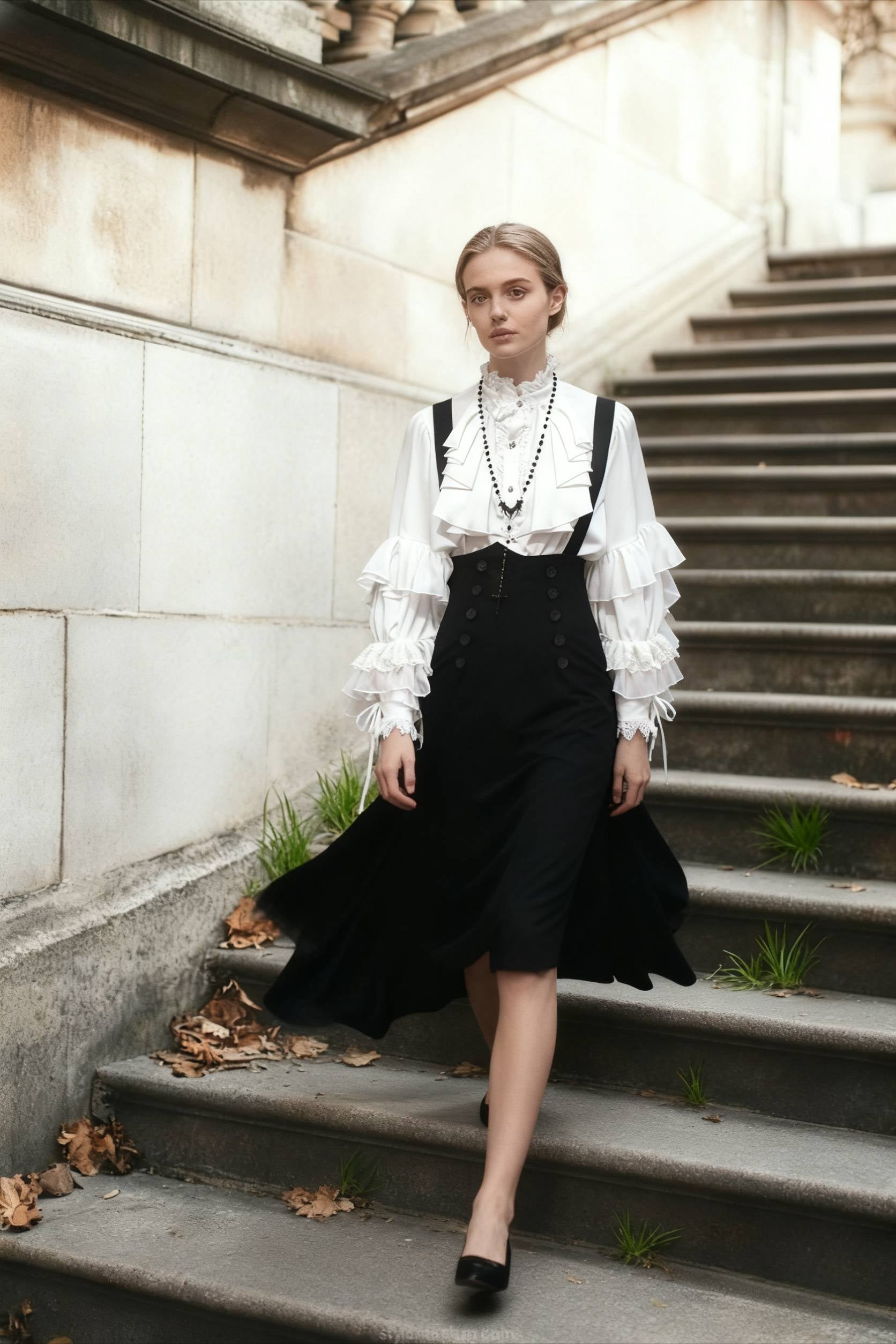 Dark Frill Batwing Sleeve Top