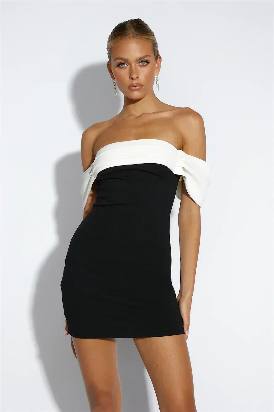 Contrast Fold Over Off Shoulder Bodycon Mini Dress 5
