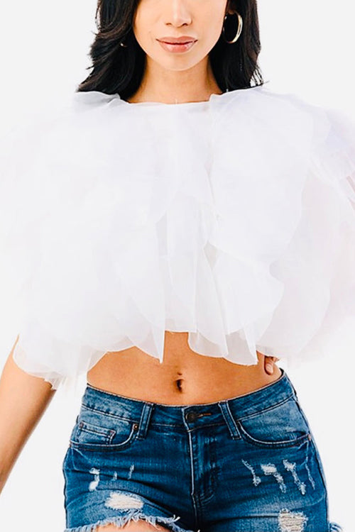 Ruffled Feathers Sleeveless Tulle Top