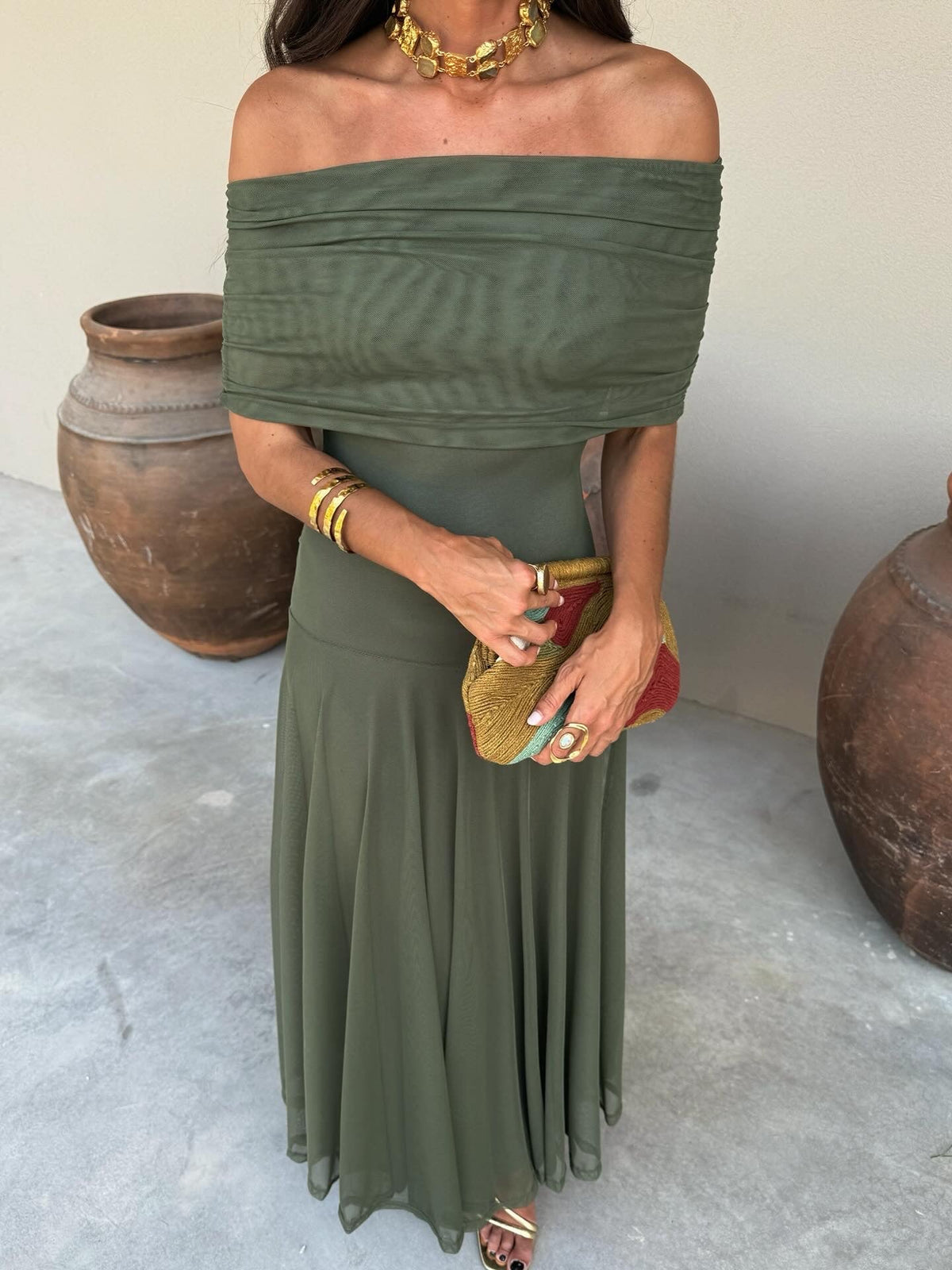 One Shoulder Draped Ruched Maxi Dress