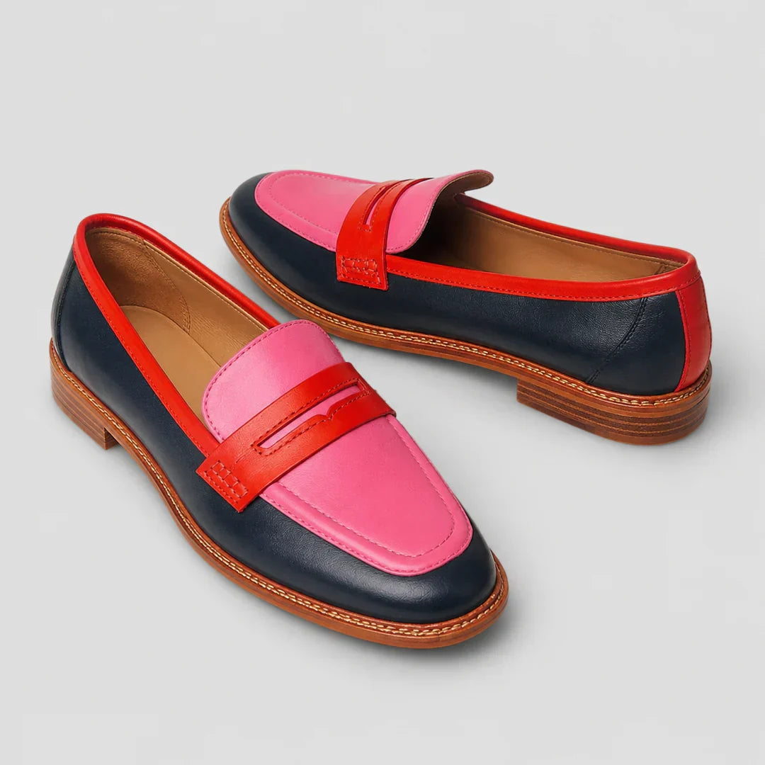 Round Toe Colorblock Slip On Penny Loafers