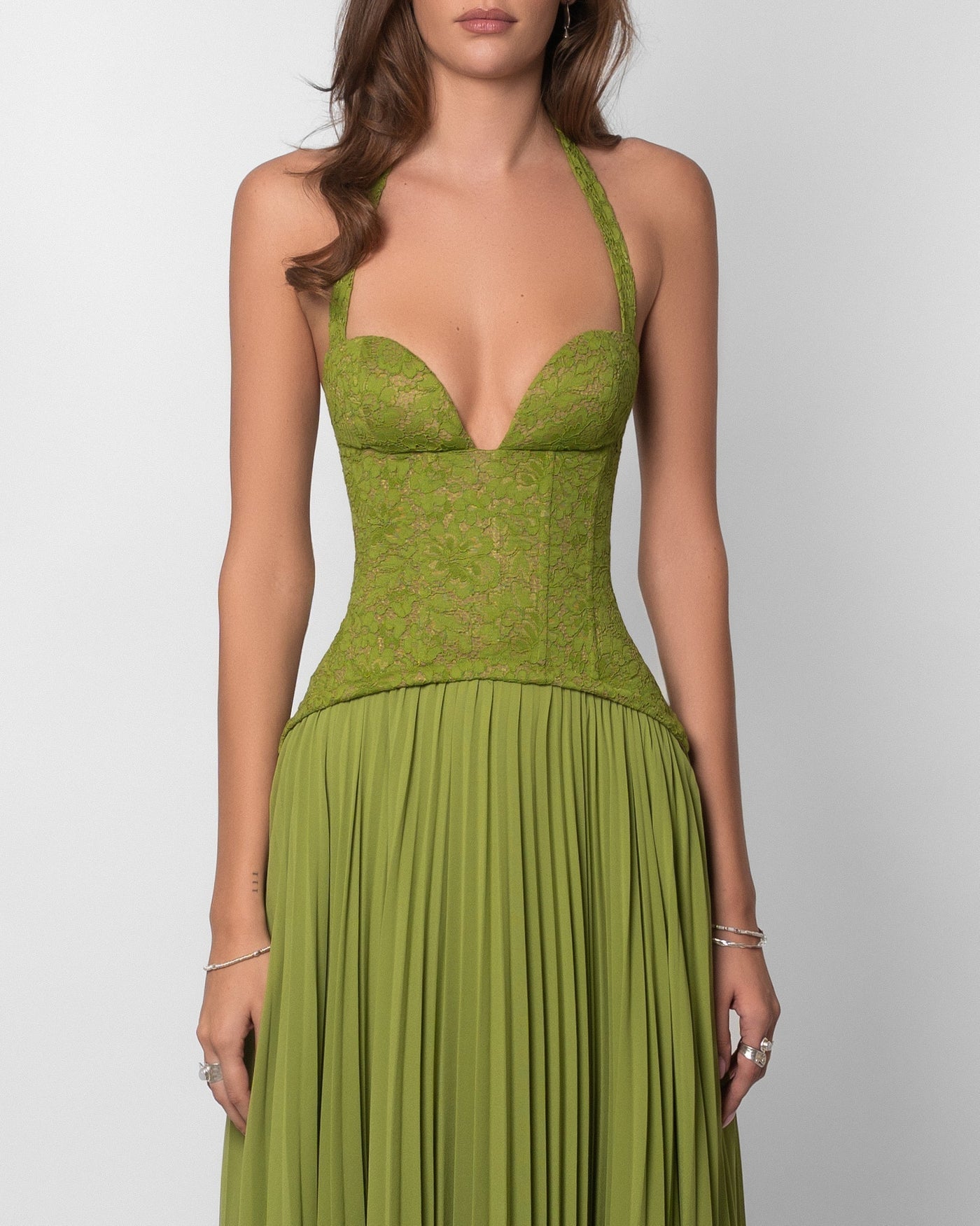 Lace Sweetheart Corset Pleated Maxi Gown 2