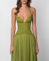 Lace Sweetheart Corset Pleated Maxi Gown 2