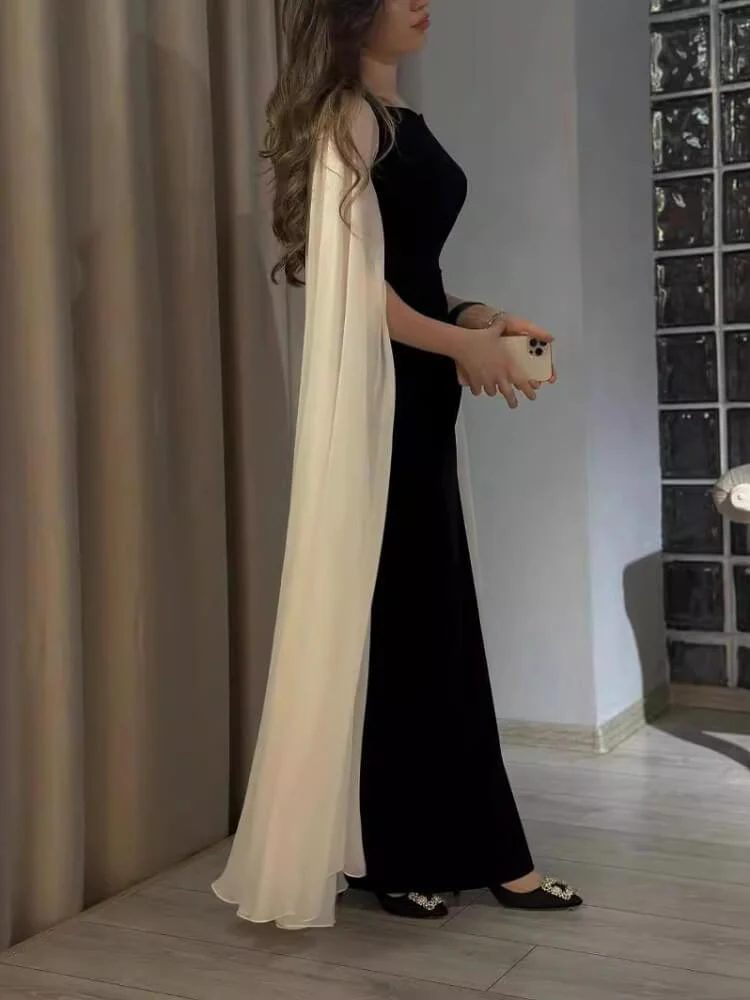 Beautiful Black  Satin Chiffon Sheath Evening Dress Elegant Formal Prom Party Dress cc1938