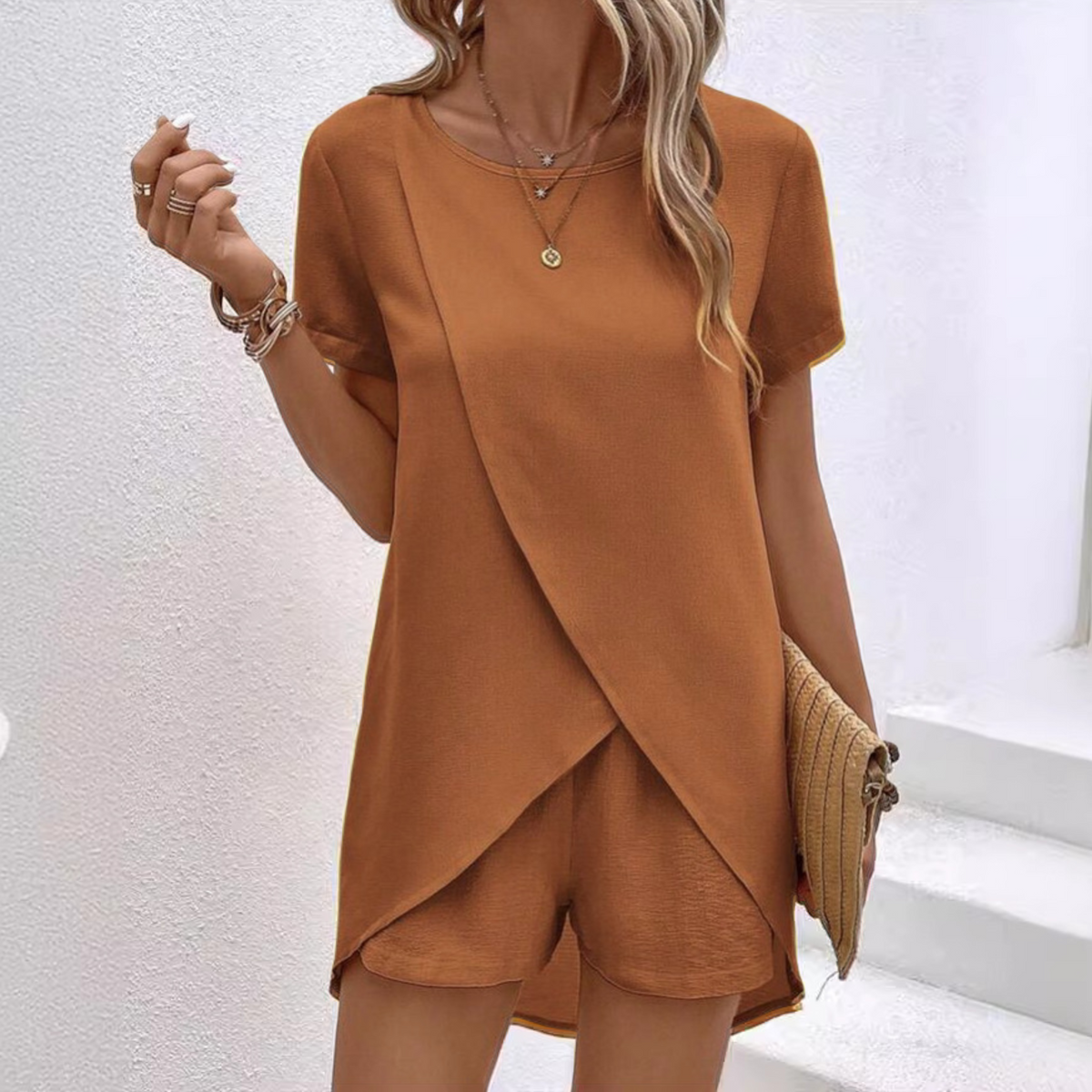 Short Sleeve Tulip Hem Top and Shorts Two Piece Set