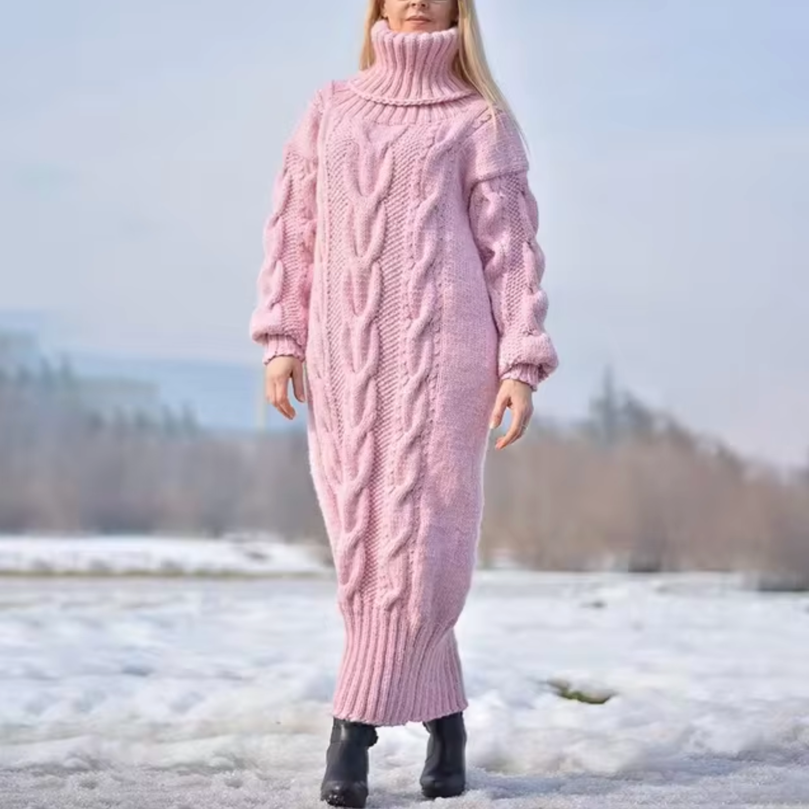 Maria Eugenia Turtleneck Sweater Vintage Inspired Dress with Premium Casual Styling