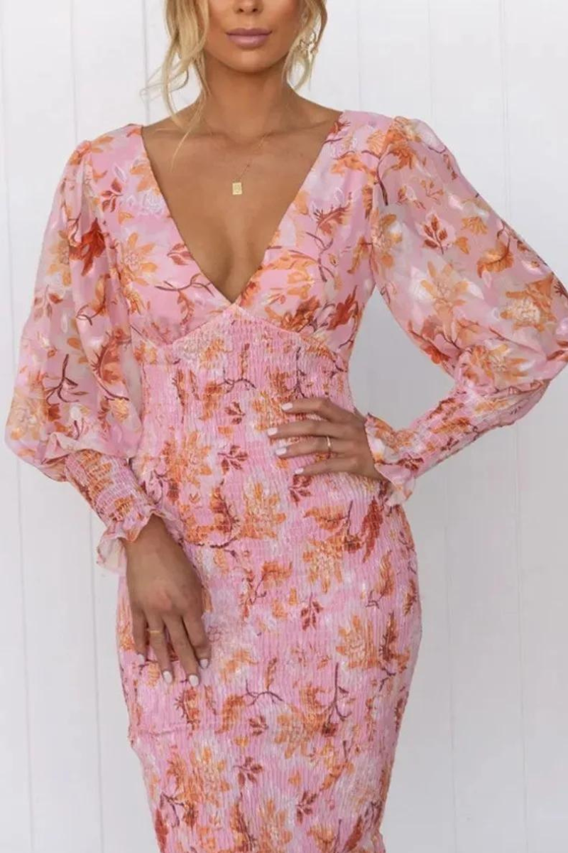 Jacinta Premium Flower Print Midi Dress Statement Occasion Edit