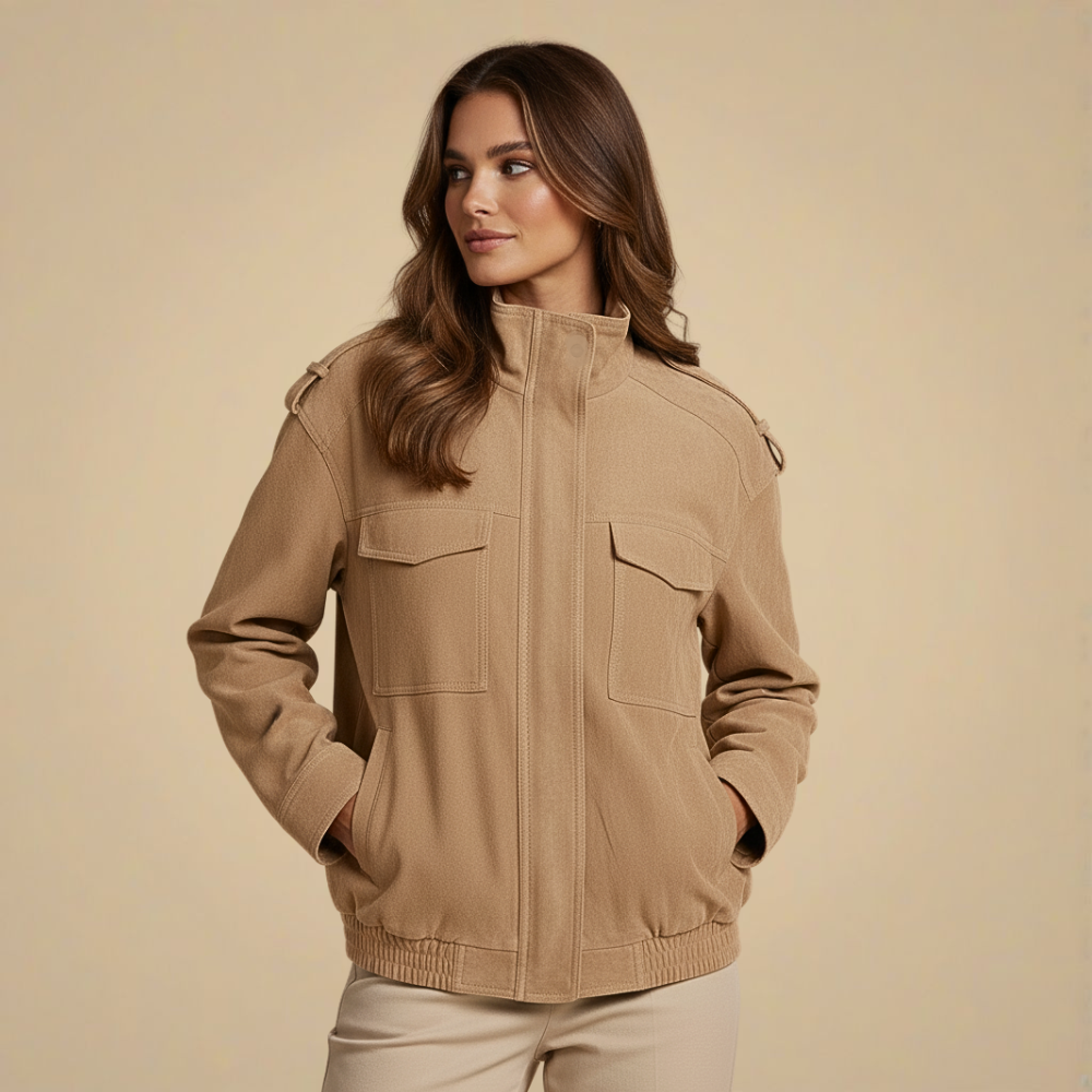Stand Collar Zip Front Flap Pocket Utility Jacket