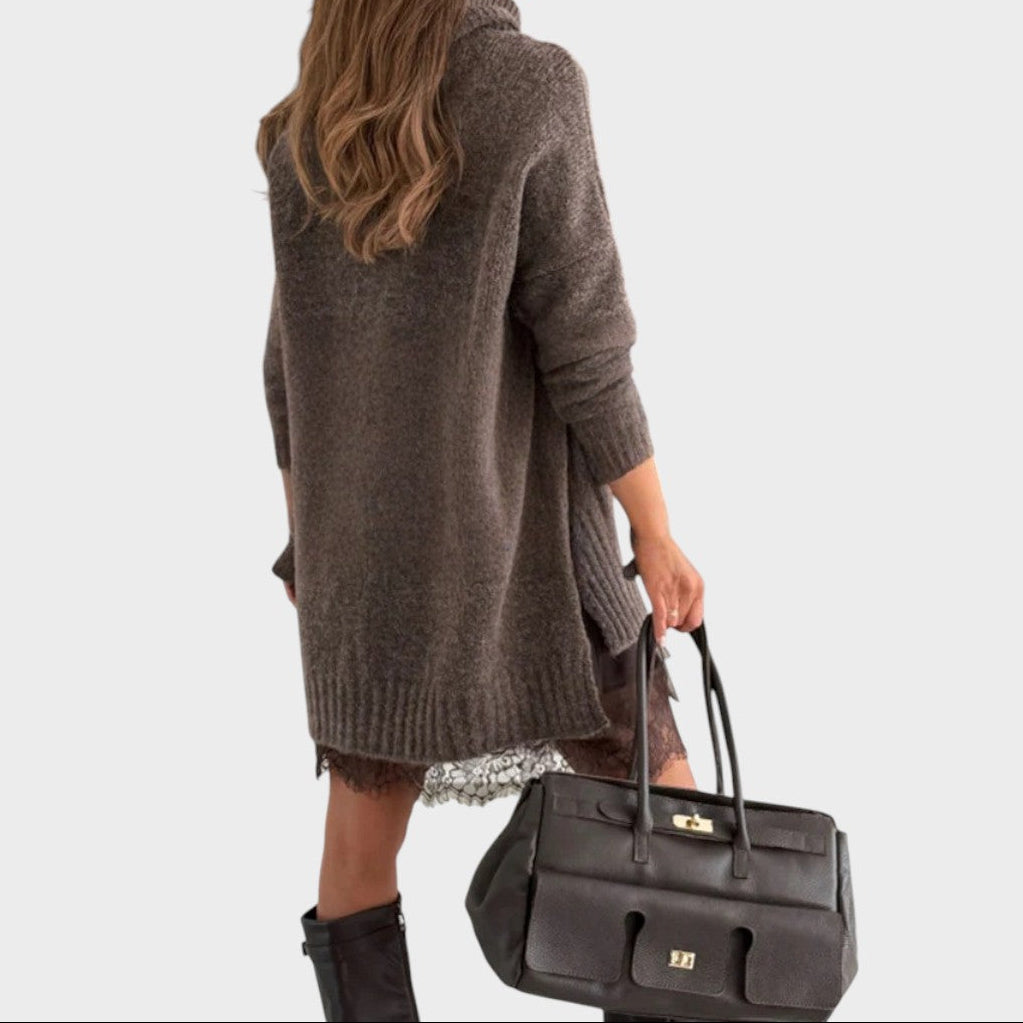 Turtleneck Oversized Sweater and Lace Slip Dress Two Piece Set