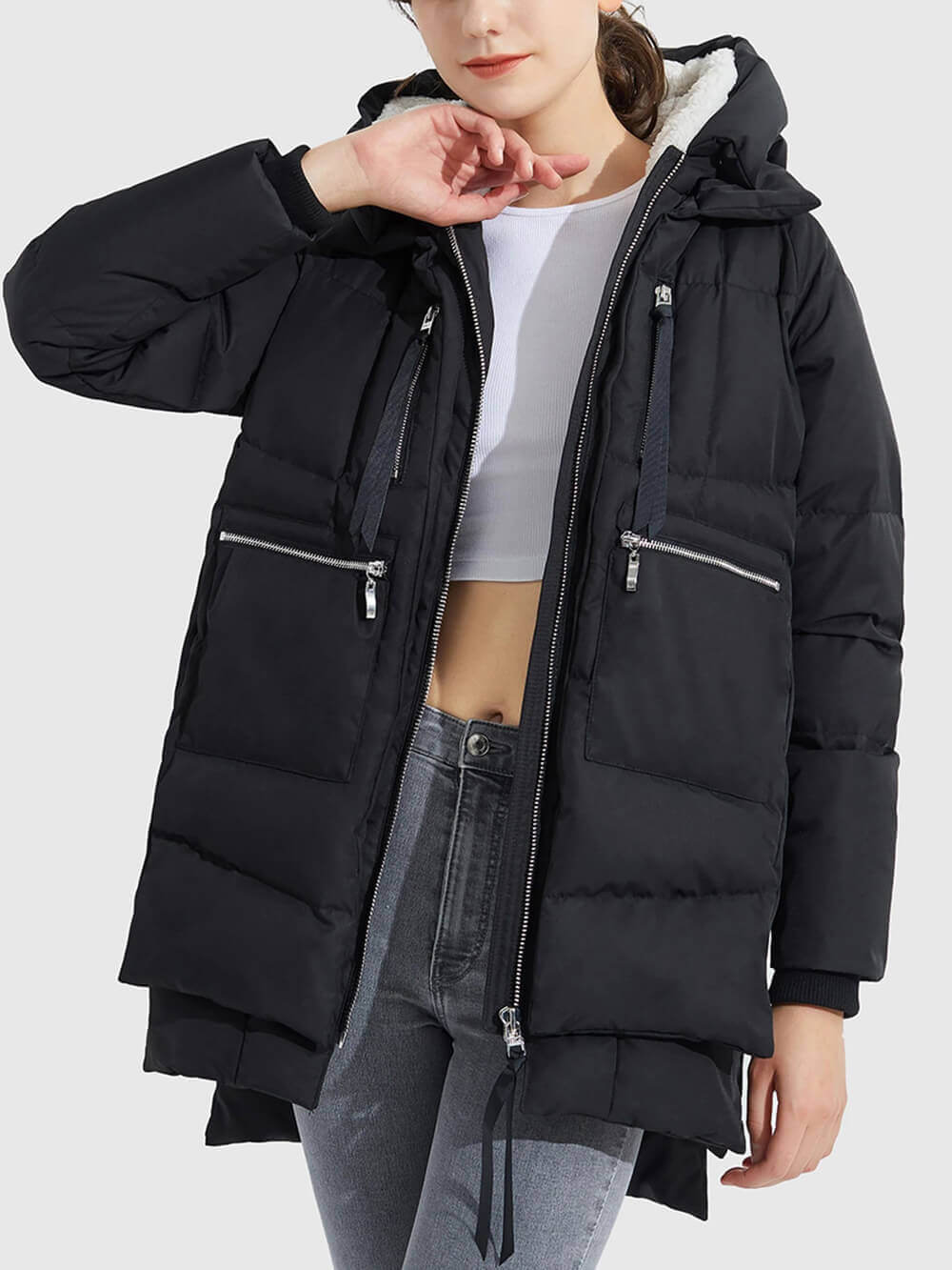 Hooded Zip Front Quilted Longline Puffer Jacket