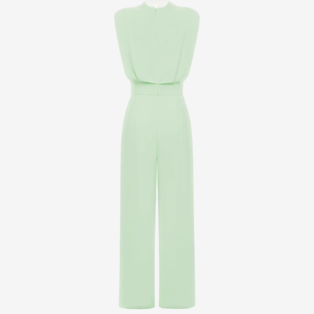 Round Neck Sleeveless Padded Shoulder Wide Leg Jumpsuit
