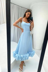 Spaghetti Strap Pleated Ruffle Maxi Dress 10