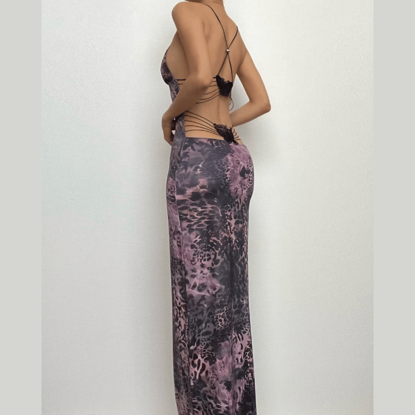 Butterfly applique backless v neck maxi dress 11