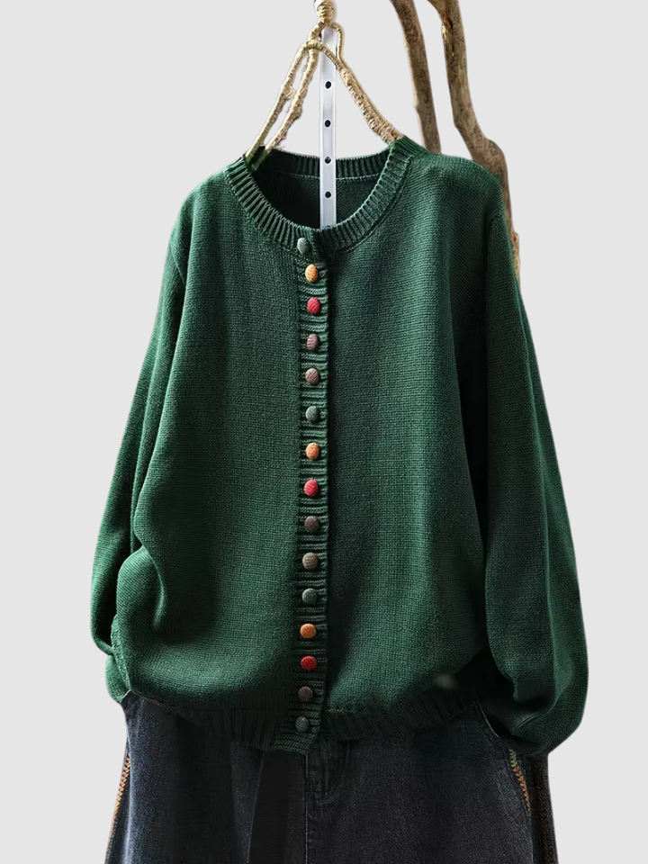 Crew Neck Long Sleeve Button Front Knit Cardigan