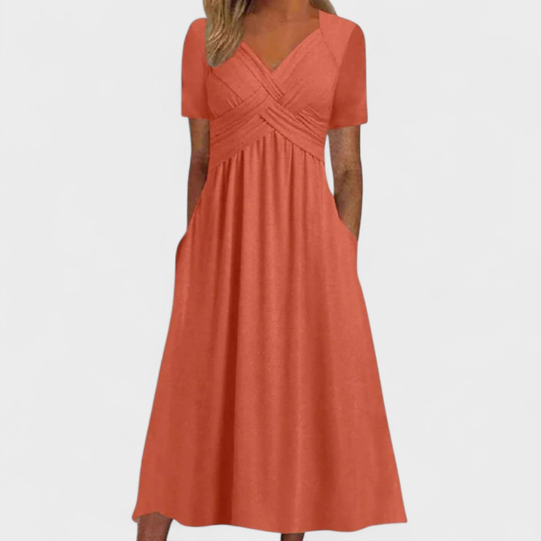 Riley - Dress With V Neck For Women Orange