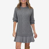Cable Knit Ruffle Hem Long Sleeve Sweater Mini Dress 4