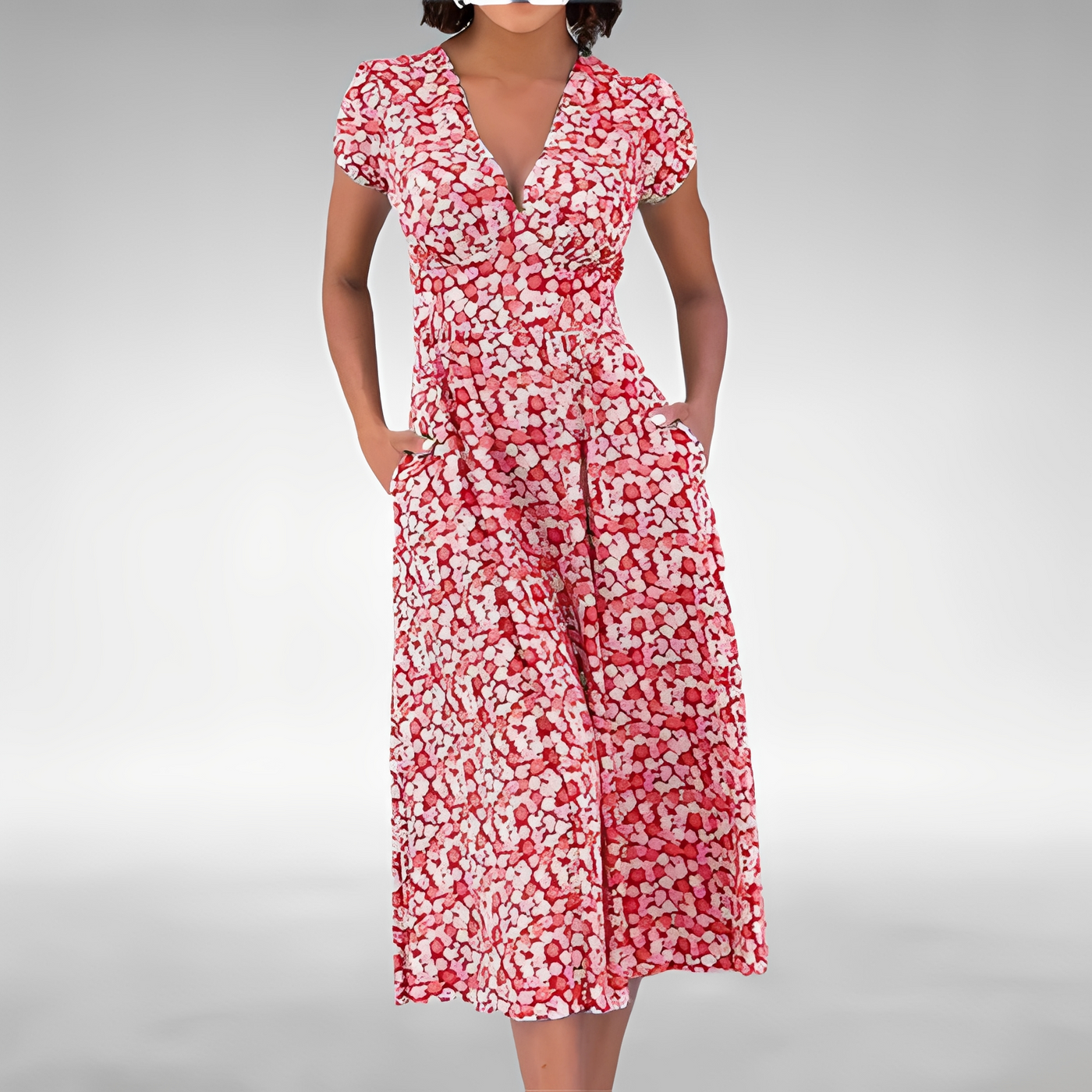 Floral Notch Collar Cap Sleeve Fit and Flare Midi Dress 3