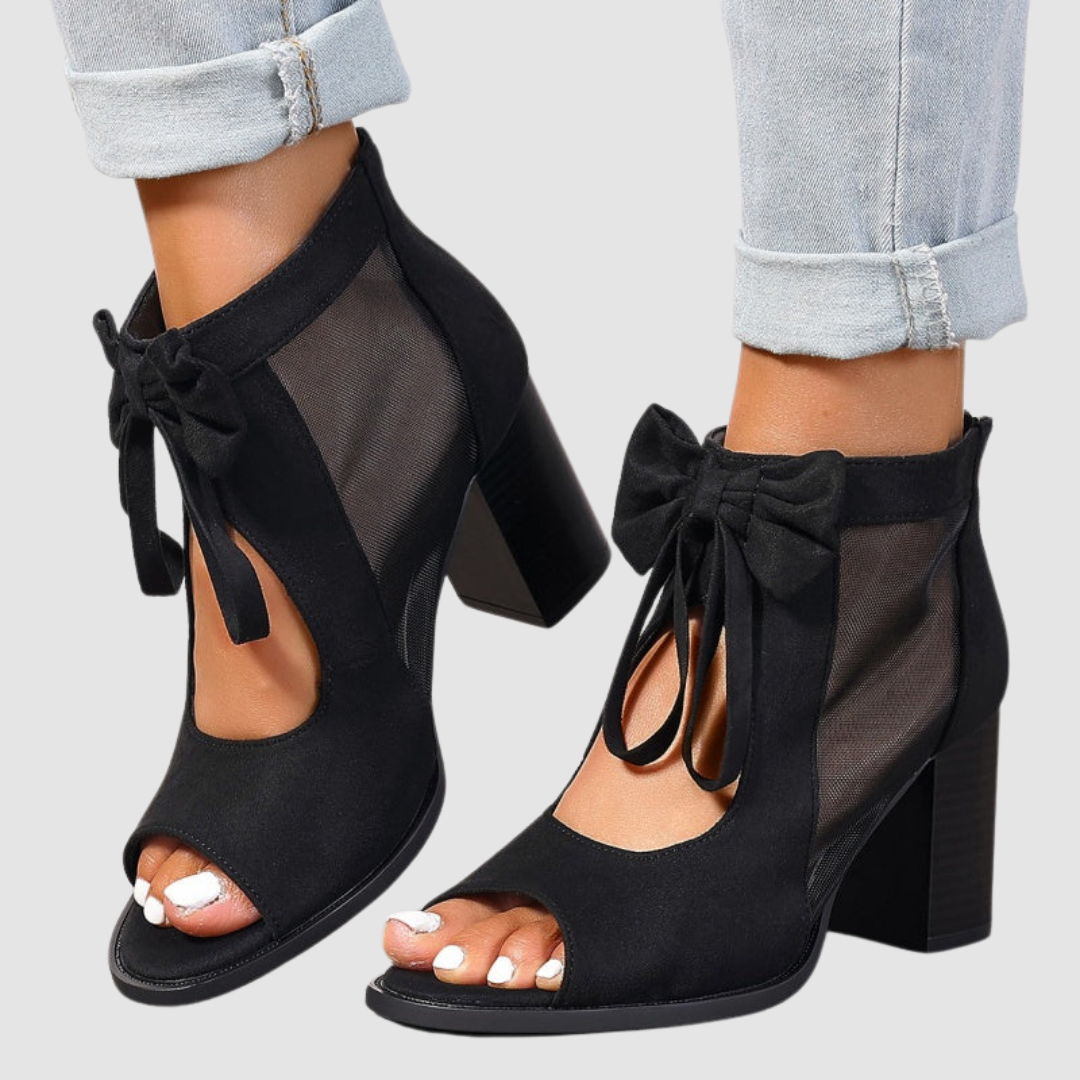 Peep Toe Bow Cut Out Block Heel Sandals