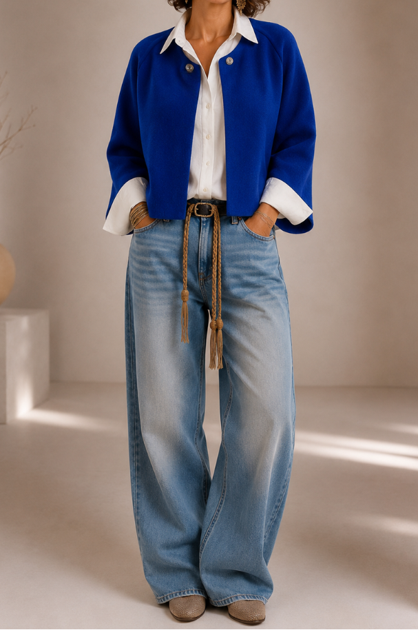 Collared Button Front Textured Knit Cropped Jacket