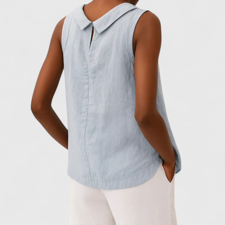 Roll Neck Sleeveless Linen Look Top