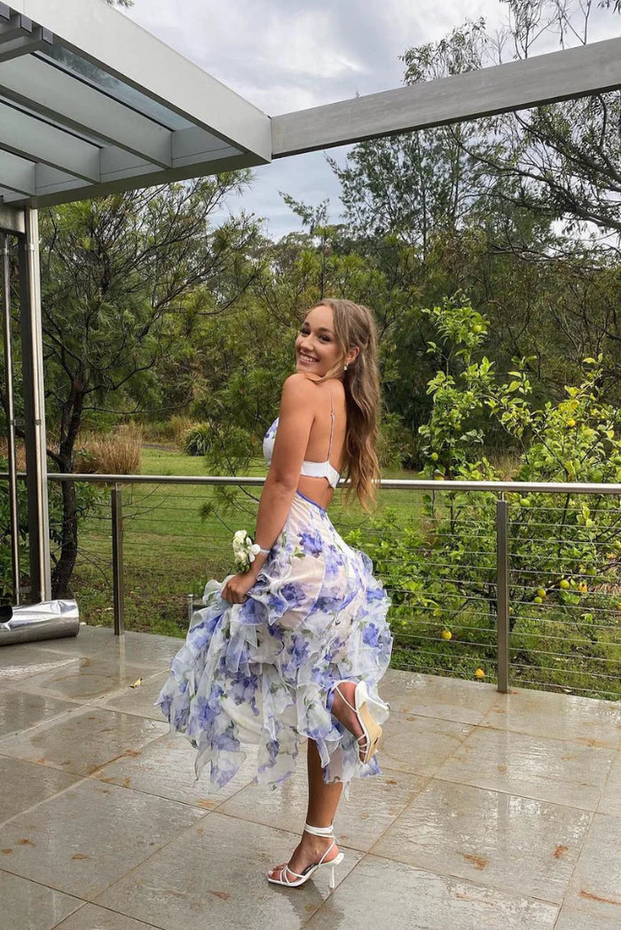 Floral Chiffon V-Neck Corset Bodice Ruffle Tiered Maxi Dress 9