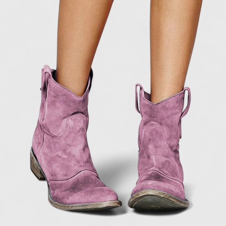 Pointed Toe Block Heel Western Ankle Boots