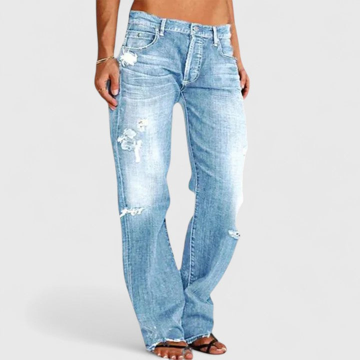 Distressed Ripped Straight Leg Jeans