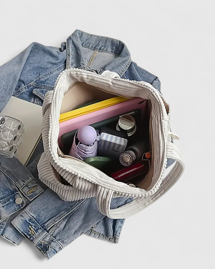 Corduroy Side Pocket Tote Bag