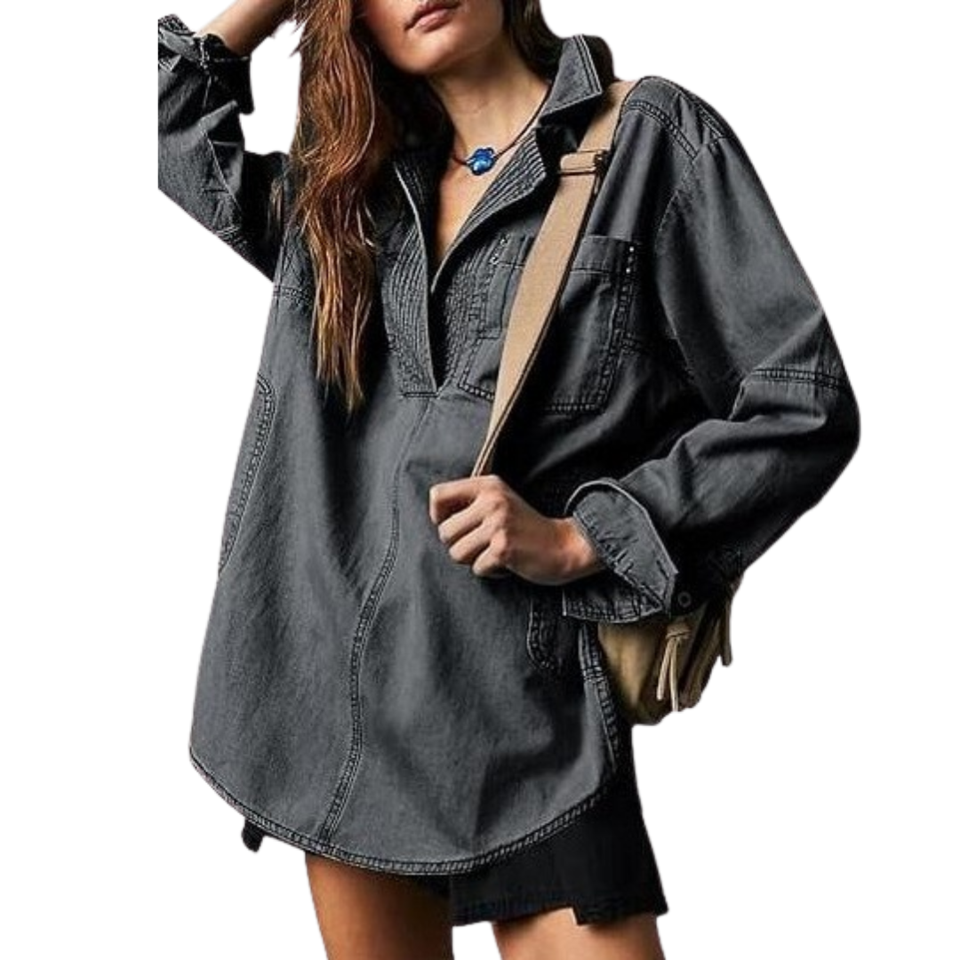 Nalinae™ | Chic V-Neck  Denim Tunic Top