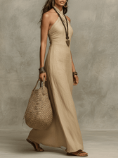 Halter Neck Ruched Column Maxi Dress 2