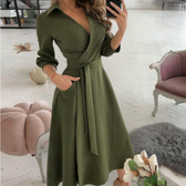Polka Dot Deep V-Neck Long Sleeve Wrap Midi Dress 6