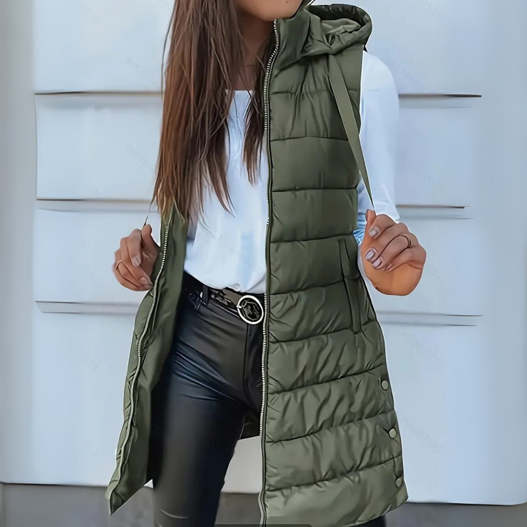 Hooded Zip Front Longline Puffer Vest