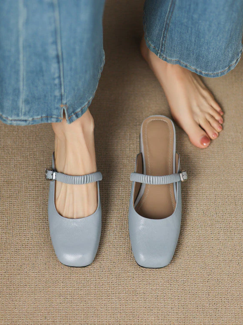 Square Toe Buckle Strap Mary Jane Mules