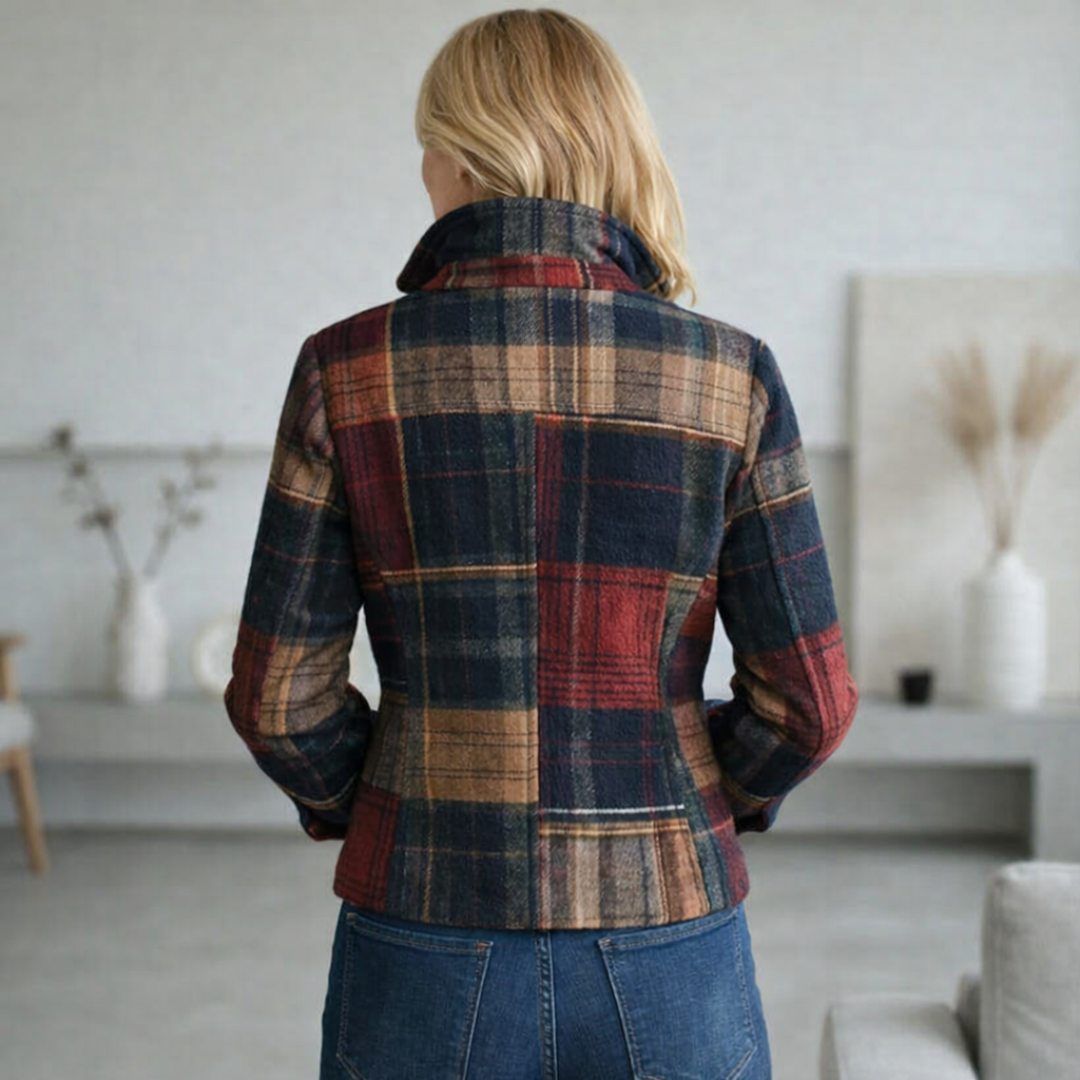 Plaid Notch Lapel Button Front Cropped Jacket