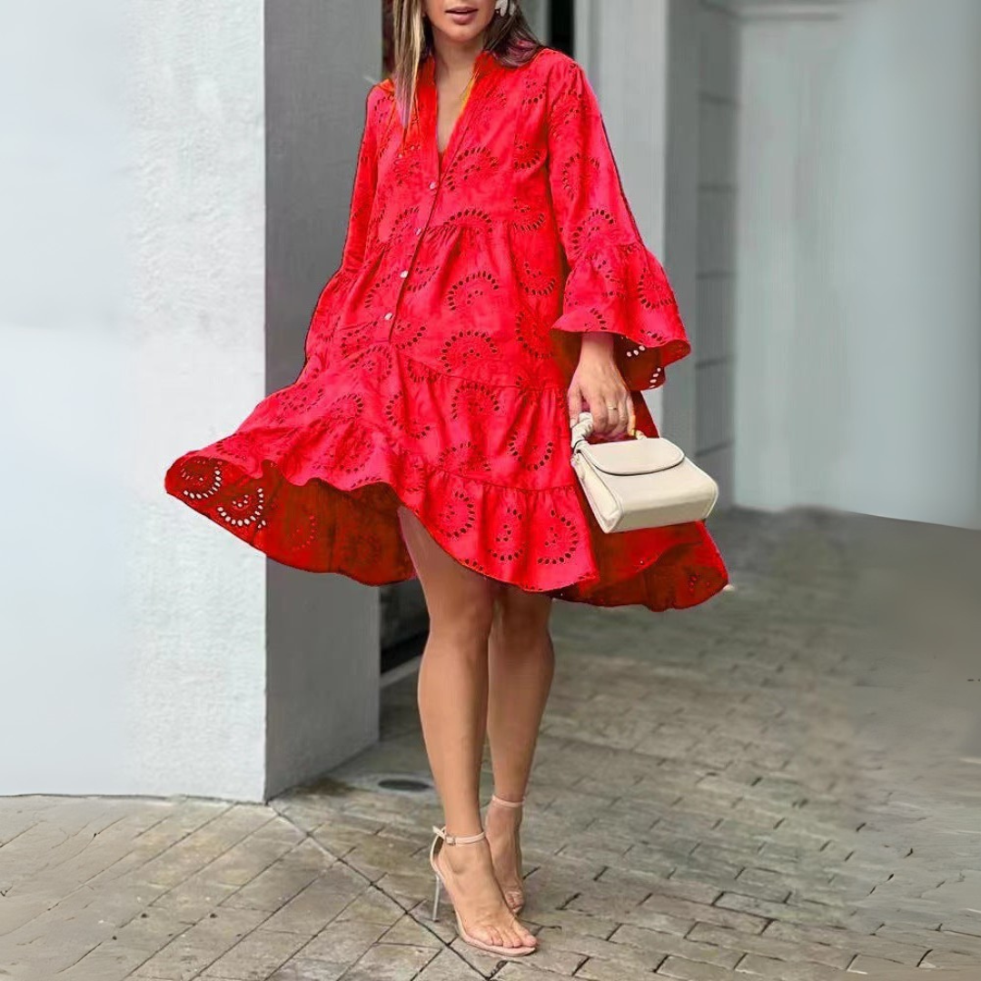 Cindy | Embroidered Tiered Mini Dress Red