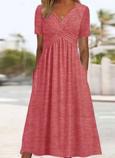 Faux Wrap V-Neck Short Sleeve A-Line Midi Dress 5