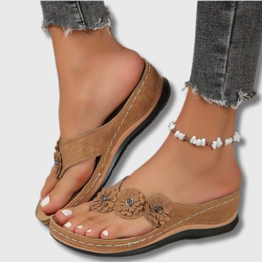 Flower Embellished Thong Wedge Sandals