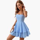 Square Neck Spaghetti Strap Tiered Ruffle Mini Dress 5