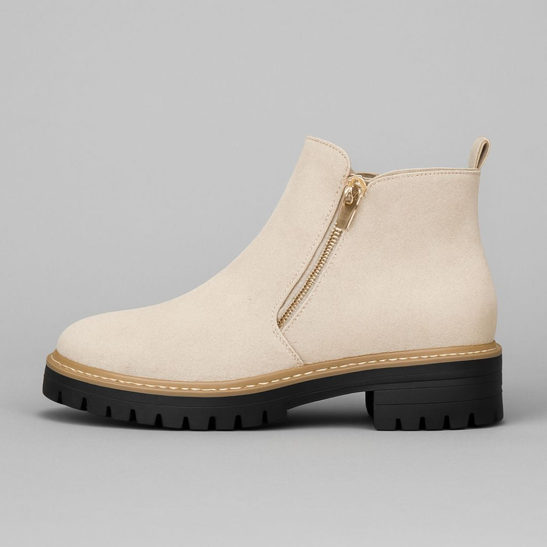 Side Zip Lug Sole Suede Ankle Boots