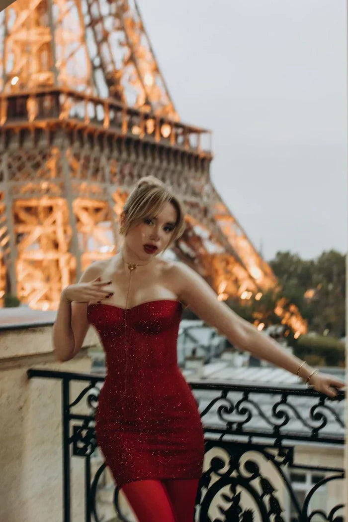 Glitter Strapless Sweetheart Corset Bodycon Mini Dress 8