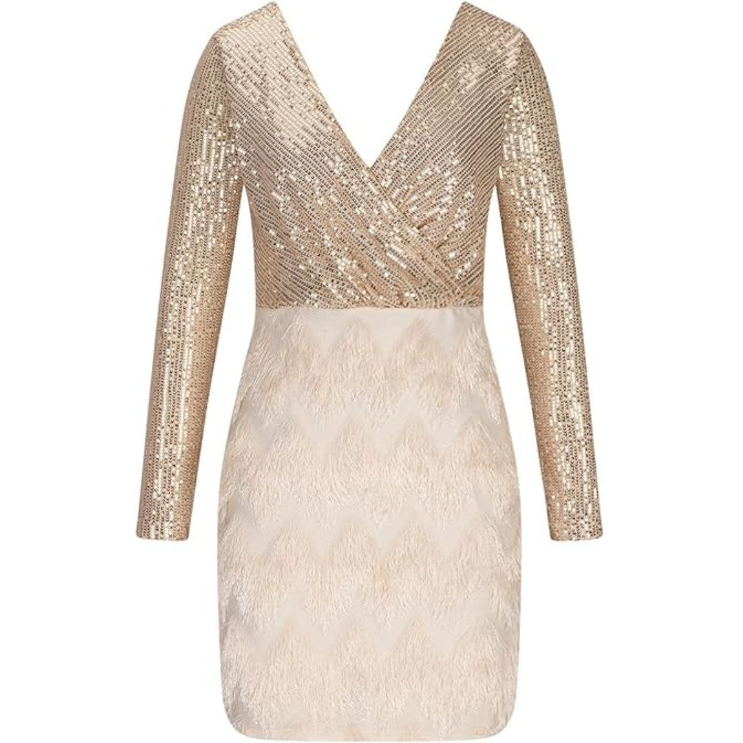 Celia Statement Sequin Dress with V Neck Chic Silhouette Collection