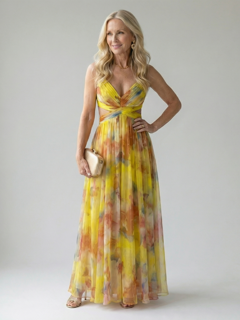 Floral V-Neck Spaghetti Strap Wrap Maxi Dress