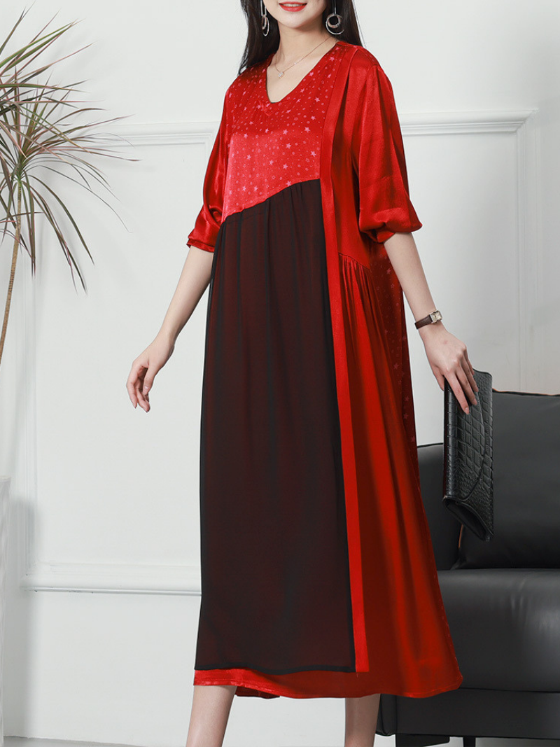 Fashionable V-neck Neck Middle Waist Star Pattern Midi-Dress