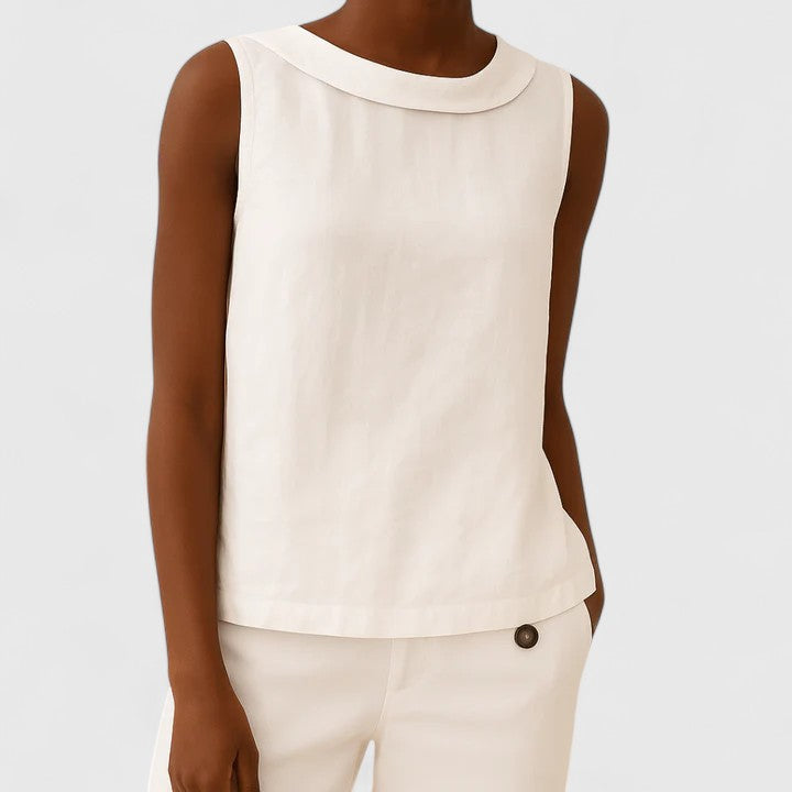 Roll Neck Sleeveless Linen Look Top