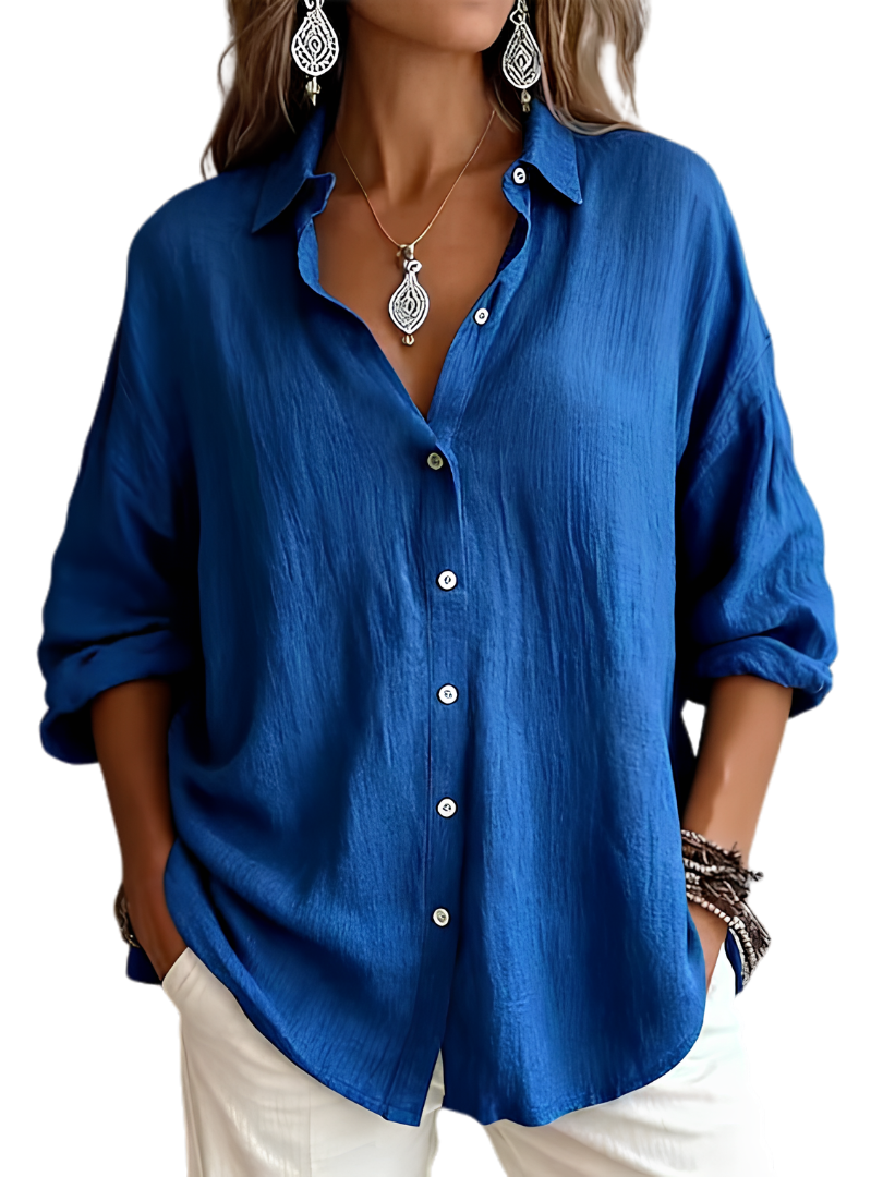 Collared Long Sleeve Relaxed Button Up Shirt